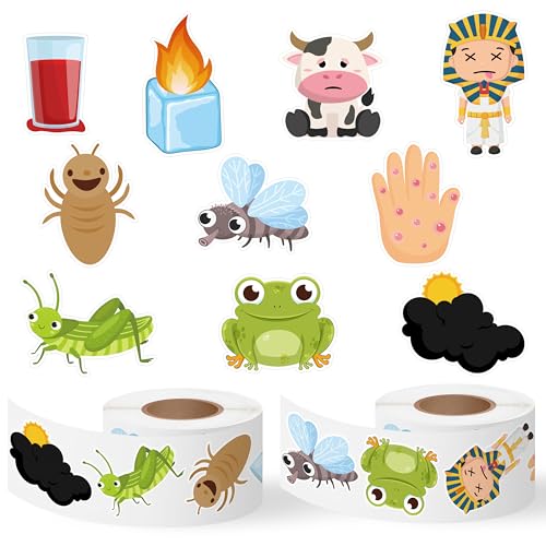 Image of Passover Ten Plagues Sticker - 1000 Pcs The Ten Plagues of Egypt Waterproof Vinyl Reusable Laptop Sticker Roll Coloring Book Scrapbook Water Bottle Page Activity Pad Party Favors Skateboard