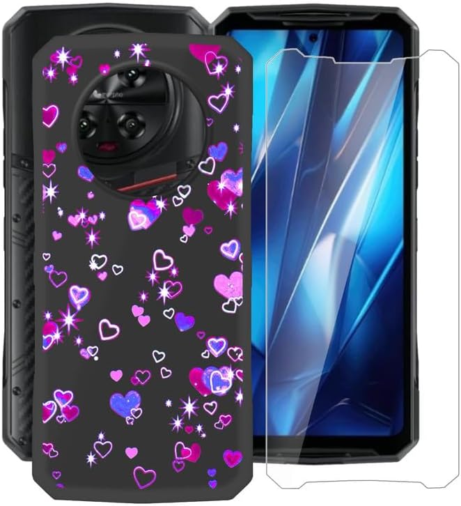 Phone Case for Doogee DK10 (6.67"), with [1 X Tempered Glass Screen Protector], Ultra-Thin Soft Silicone Skin, Black Shockproof Bumper Cover for Doogee DK10 - Love Bubbles