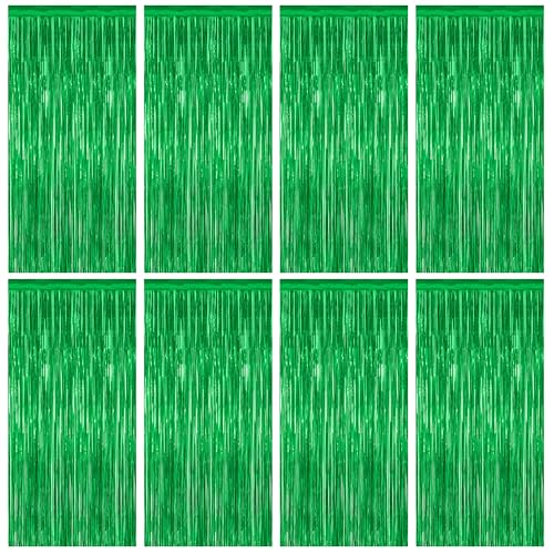 Image of ZATAYE 8 Pack Green Christmas St Patricks Foil Curtain Streamer Decorations | Green, Metallic Foil, 3.28 x 7.05 FT, Tinsel Backdrop, Foil Curtain Streamer, Christmas St Patricks Party