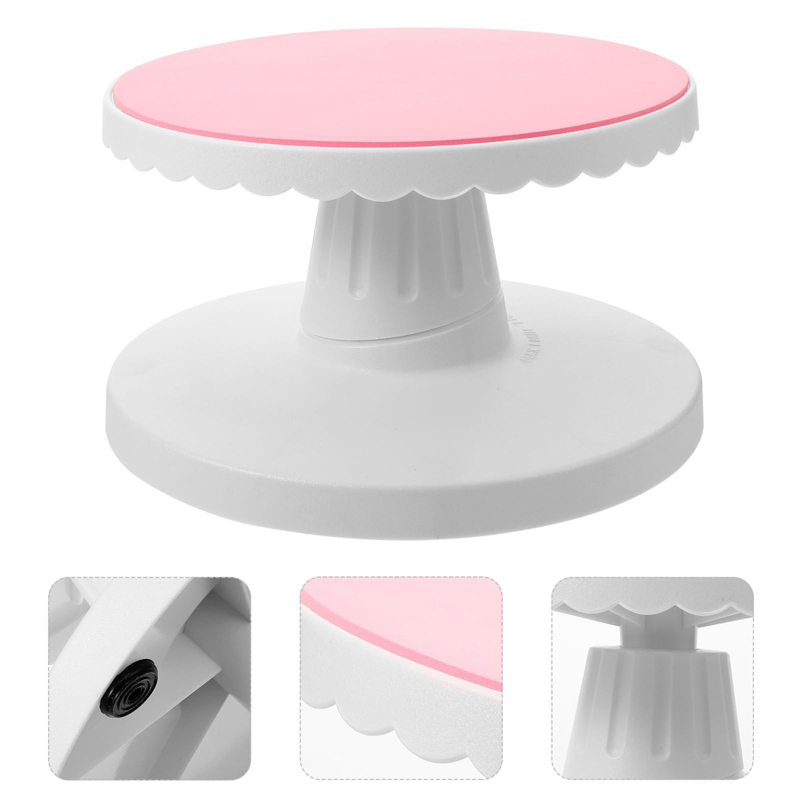 Gatuida Mesa Giratoria para Pasteles 10 Pulgadas Plato Giratorio Antideslizante de Plástico, Superficie Lisa, Soporte Ajustable para Hornear, Decoración de Pasteles y Repostería Rosa