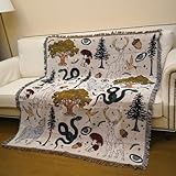 JQZ Bohemian Throw Blanket, Woven Cotton with Fringe, for Sofa, Bed, Picnic, Outdoor Camping (Nordic Forest)