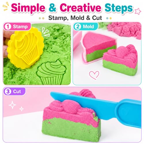 Image of Carolart Cake Sensory Bin, Sand Baking Toys for Kids, Play Cake Sand Kit | Ice cream and dessert sensory play with colorful sensory sand, pretend bakery activity, gift for kids ages 3-8