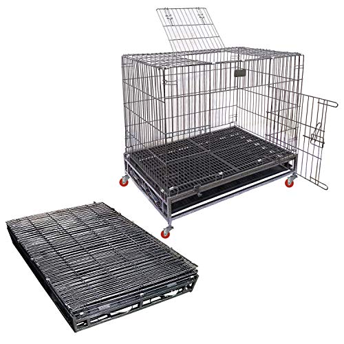 Image of Double Door Metal Wire Dog Cage with Wheels, Dog Crate, Kennel Crate Dog Cage for Dogs with Removable Tray - 36 Inch (36 Inch - Black)