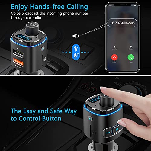 NULAXY FM Transmitter für Auto, Bluetooth V5.0 mit QC3.0 & 7 LED Farblicht, Wireless Radio Adapter...