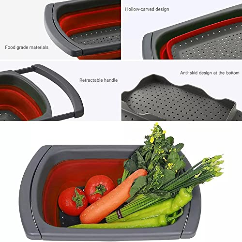 Colander Strainer Collapsible 3 Sets With Expendable Handles, Square Collapsible Colander, Strainer With Long Handle #TOP2
