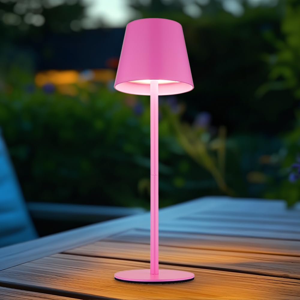Außenleuchte Tischlampe Akku Tischleuchte Touchdimmer Flaschenaufsatz CCT, pink, USB-C, LED 3W 200Lm warm-kaltweiß, DxH 11,5x36 cm, 2er Set