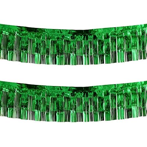 Blukey Thick 10 feet by 15 inches Green Foil Fringe Garland - Pack of 2 | Shiny Metallic Tassle Banner for Car Parade Floats, Wedding, Birthday | Wall Hanging Fringe Garland Banner (2) Cover
