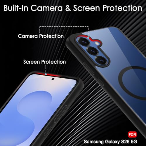Image of TheGiftKart for Samsung S26 Case, Hard Clear Back Cover Compatible with MagSafe, Non-Yellowing Back, Hybrid Protective Transparent Galaxy S26 Back Cover (PC & TPU, Black Sides)