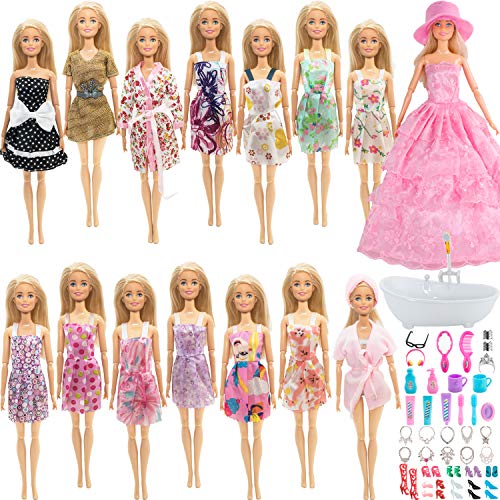 SOTOGO 69 Pieces Doll Clothes and Accessories for 11.5 Inch Girl Doll Include 15 Sets Handmade Fashion Doll Dresses/Bathrobes/Pajamas, 48 Pieces Doll Accessories and Bathtub