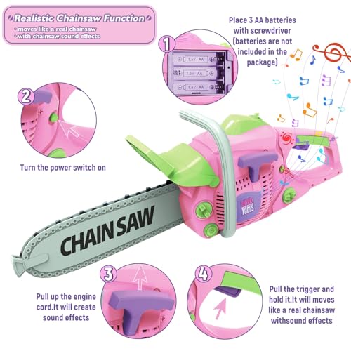 Kids Construction Tool Set for 3 4 5 6 7 Year Old Boys Girl,Pink Preschool Pretend Play Tool,Pretend Play Tools Set Toddler Toys,with Electric Drill Chainsaw、Electric Drill,Toy Tools Gifts for Kids by EP EXERCISE N PLAY - Image 4