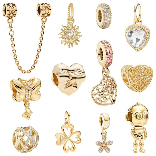 MLPKOI Charms Anhänger für Armbänder Charms für Armbänder für Frauen mit Europäischen Armbändern und Halskette Perfektes Schmuckgeschenk für Frauen Ideal für Weihnachten (Gold)