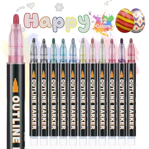 Lociban 12 Colores Rotuladores Purpurina, Rotuladores Magicos, Regalos Niñas 4-12 Años, Rotulador de Doble Línea para Manualidades, Scrapbooking, Album Fotos, Tarjetas Regalo, Regalos Cumpleaños