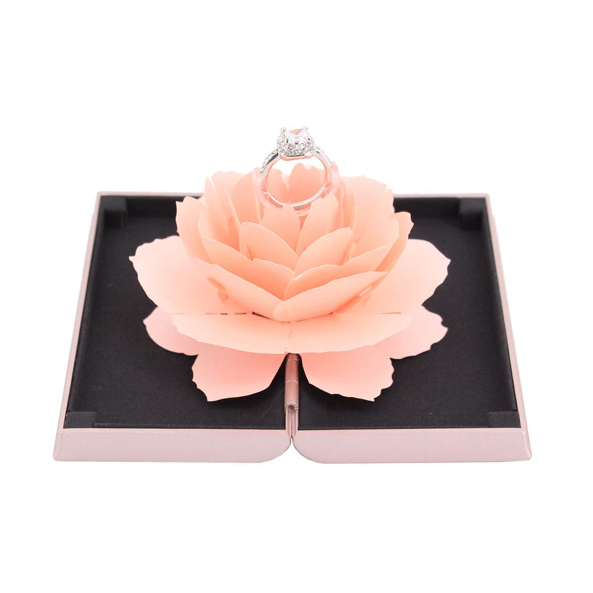 Orichane Rose Engagement Ring Box Proposal Ring Case Velvet Jewelry Gift Box Case Ring Holder for Wedding Valentine(Pink Box Pink Rose)