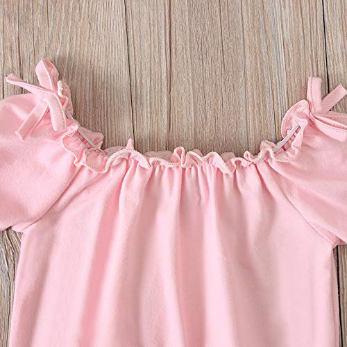 Toddler Baby Girl Ruffle Floral Polka Dot T-Shirt Tops+Shorts Pants with Bowknot Belt 2Pcs Summer Outfits Clothes (Pink,12-18 Months)