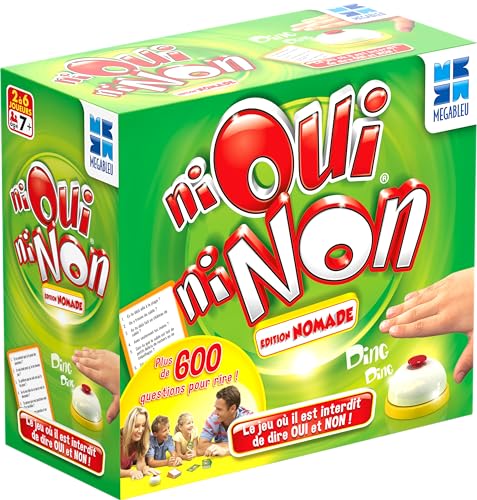 Megableu NI Sí NI No Edición Nómada - Juego de Cartas Familiares a Partir de 7 años - Más de 600 Preguntas - Prohibido Decir sí o no - con Timbre y Bolsa de Transporte - 2 a 6 Jugadores - en francés