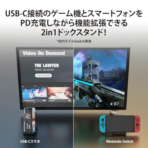j5create Switch & Switch OLED 初代モデル専用 TVドック ポータブル 4K HDMI LANポート USB-C PD 100W 軽量 遅延なし テレビ/充電モード対応 持ち運び便利 (JCD620)
