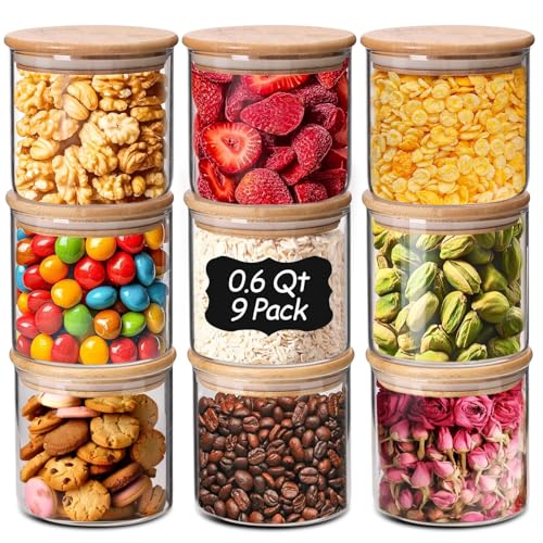 Image of ComSaf Glass Storage Containers with Lids 0.6 Qt, 9 Pack Small Glass Jars