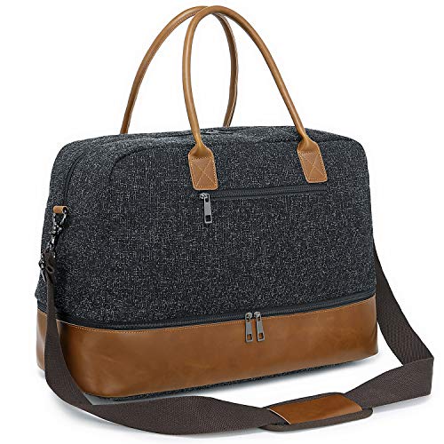 Weekender Travel Tote for Women Ladies Overnight Carry On Duffle Bag with Shoe Compartment and Luggage Sleeve (866D-Black)