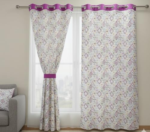 Image of Dekor World 2 Pieces Cotton Tribal Diamond Collection for Bedroom and Living Room (Rani, Long Door: 42x108 Inches)