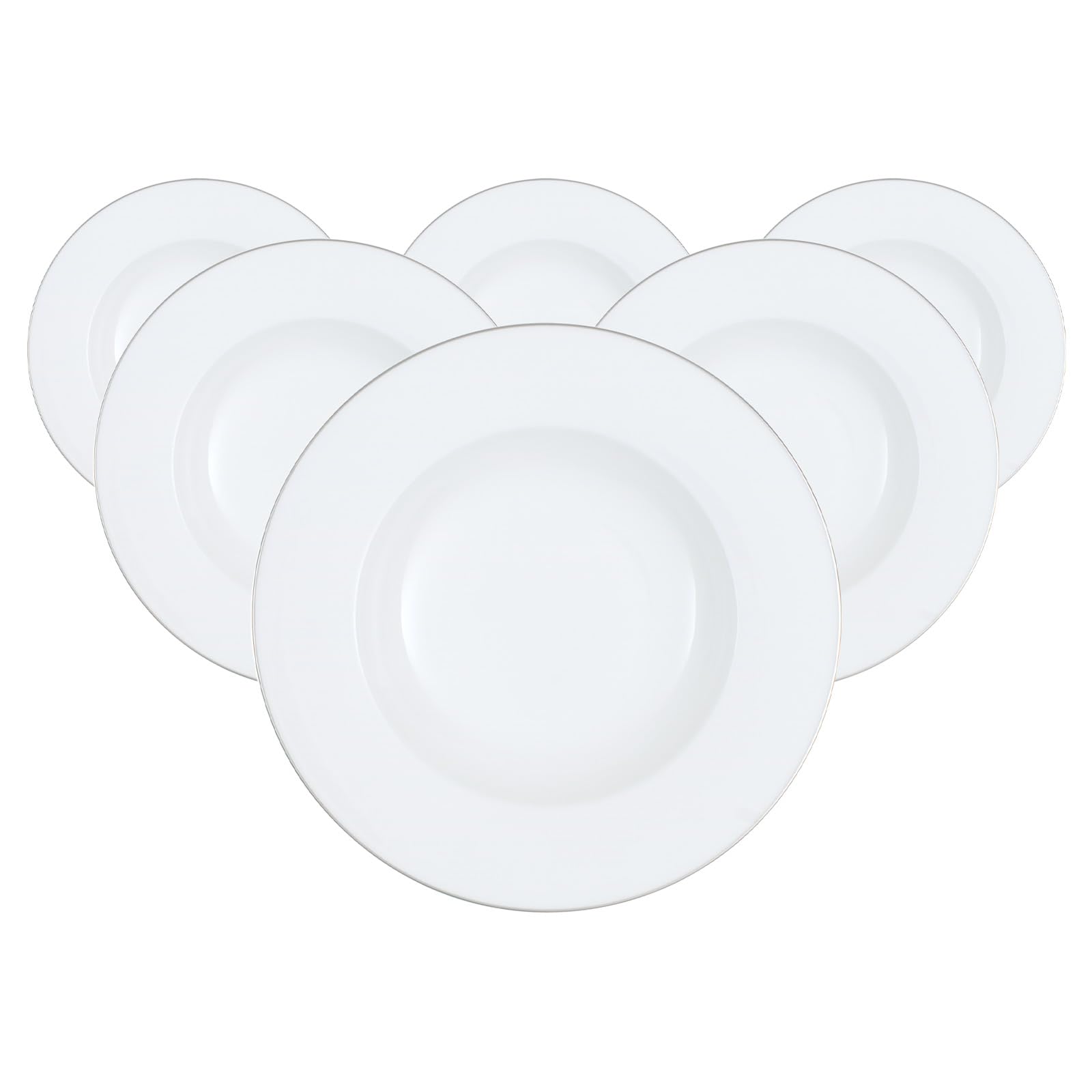 Villeroy & Boch Anmut Platinum No.1 - Platos hondos (6 unidades, 25 cm, elegantes platos hondos con borde de platino, porcelana de hueso premium), color blanco y platino