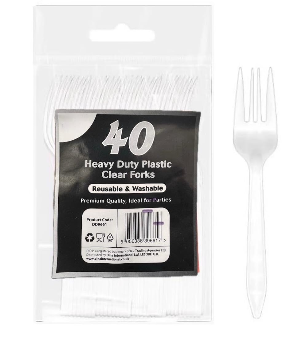 Party2u ® 40 Premium Designer Crystal Clear Forks, Heavy Duty, Microwave-Safe Solid Tablefork, 6" Long Cutlery Sets Reusable, Washable