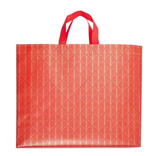 Image of Lavya Festive Special Large Size Return Gift Bags | Reusable Non-Woven Laminated Matt Finish Carry Bags for Gifting, Weddings, Festivals, Rakhi & Diwali (Red Gold Leaf, L-15x12.5x4, Pack of 10)