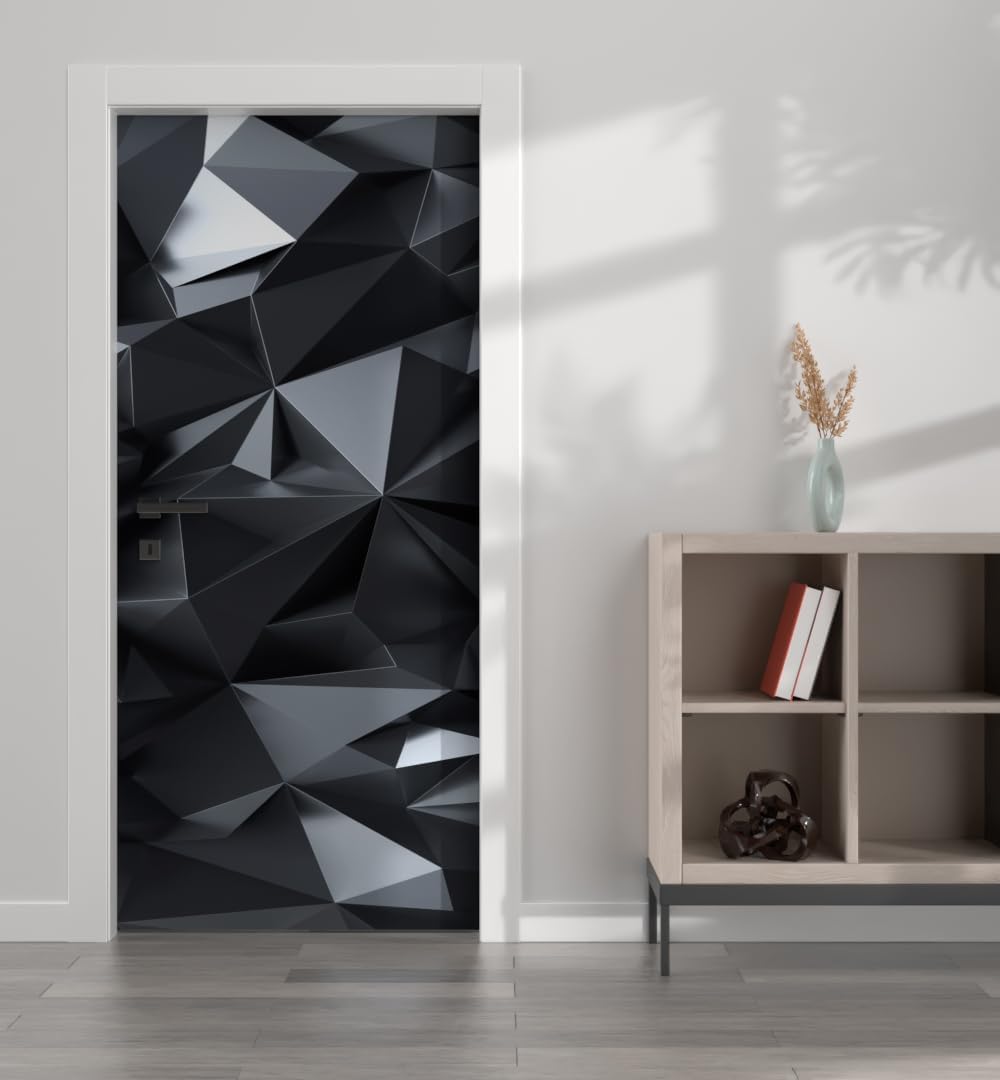 Türtapete Selbstklebend 95 x 210 cm Geometrie Türaufkleber Schwarz Türposter PVC Wandaufkleber Wasserdichte 3D Fototapete Türfolie Poster Tapete Türbilder Für Türwand Dekoration E615
