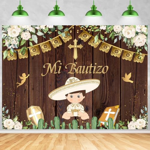 Fondo Fotográfico Mi Bautizo 8x6ft Blanco con Flores miniatura 5