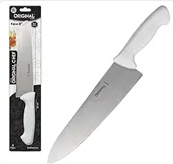 Faca Peixeira e Cozinha Premium 8' Com Lâmina Em Aço Inox Ultra Afiada + 01 Protetor de Ponta Essencial Açougueiro Cabo Confortável para Uso Diário e Resultados Perfeitos.