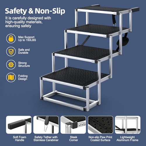 image for PetRuna Dog Stairs for Car, Foldable Dog Ramp for Car with Non-Slip Su
