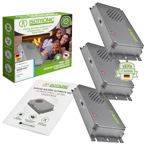 ISOTRONIC ultrazvučni tjerač miševa za tjeranje miševa i štakora - tjerač štetočina za tavane, podrume, garaže i vrtove - odvraćanje miševa bez otrova i mišolovke - 40m² efektivne površine (3 komada)