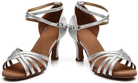 ROGMUJEN Women's Latin Salsa Tango Ballroom Dance Shoes,Silver,6.5 B(M) US | Image 5