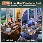 Huuger Computer Desk, 55 Inch Home Office Desk, Gaming Writing Work from Home Study Desk, Large Legroom, Sturdy Metal Frame, Modern Simple, Rustic Brown - Image 3
