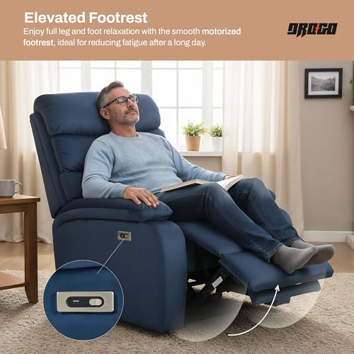 Image of DROGO Valerium Electric Motorised 1 Seater Recliner Sofa with Rapid Recline Technology, Premium Suede Fabric & Padded Body | Recliner Chairs for Home Relax with USB Charge Port (Blue)