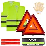 XOOL Safety Triangle Warning Kit,Car Roadside Emergency Kit with Reflective Warning Triangle,Visibility Roadside Vest, Storage Bag and Glove for Use Roadside Breakdowns Emergencies
