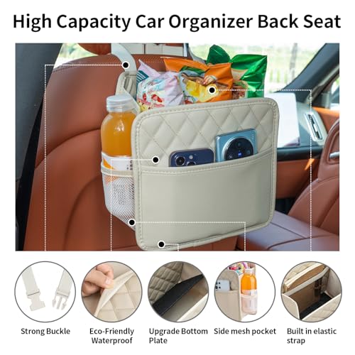 Image of FrgKbTm 2Pack Car Seat Back Hanging Bag Car Document Holder Multi-Pocket Bottle Bag Storage Box Organizer Travel Tidy Pouch Pocket Kids Beige