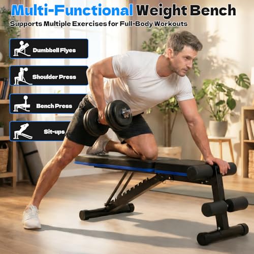 Image of FitinOne Adjustable Folding Weight Bench for Home Gym, 660 lbs Capacity Multi-Functional Workout Bench Sturdy Durable for Full Body