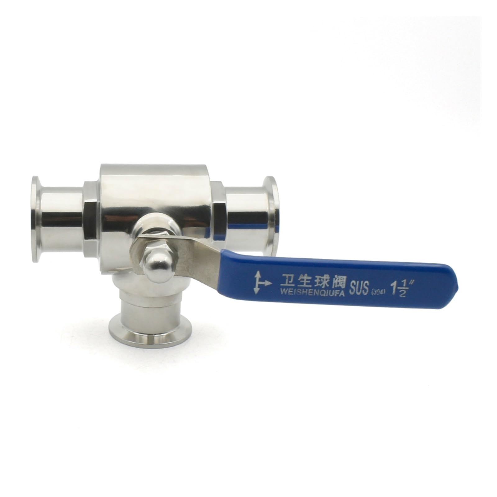 Válvula de Bola de Tres vías en Forma de T de Grado Sanitario de Acero Inoxidable SS304/316L de 19/25/32/38/45/51 mm, Tipo de Anillo de Puerto T/L OD50.5/64 mm(SUS304,L-Port,32mm Ferrule 50.5)