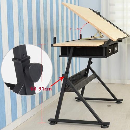 OTQEFTN Height-Adjustable Drawing Table, Drawing Board Table/Study Table/Writing Table/Creative Desk, Tiltable Craft Table with Storage Space, Suitable for Home Office Drawing Table