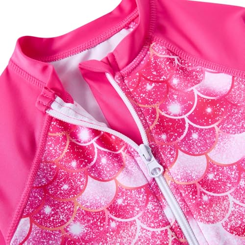 Image of Funnycokid Girls Swimsuit 3 Pieces Zip Rash Guard Bathing Suits Set Kids Bikini Boyshort Summer Swimwear 3-14 Years