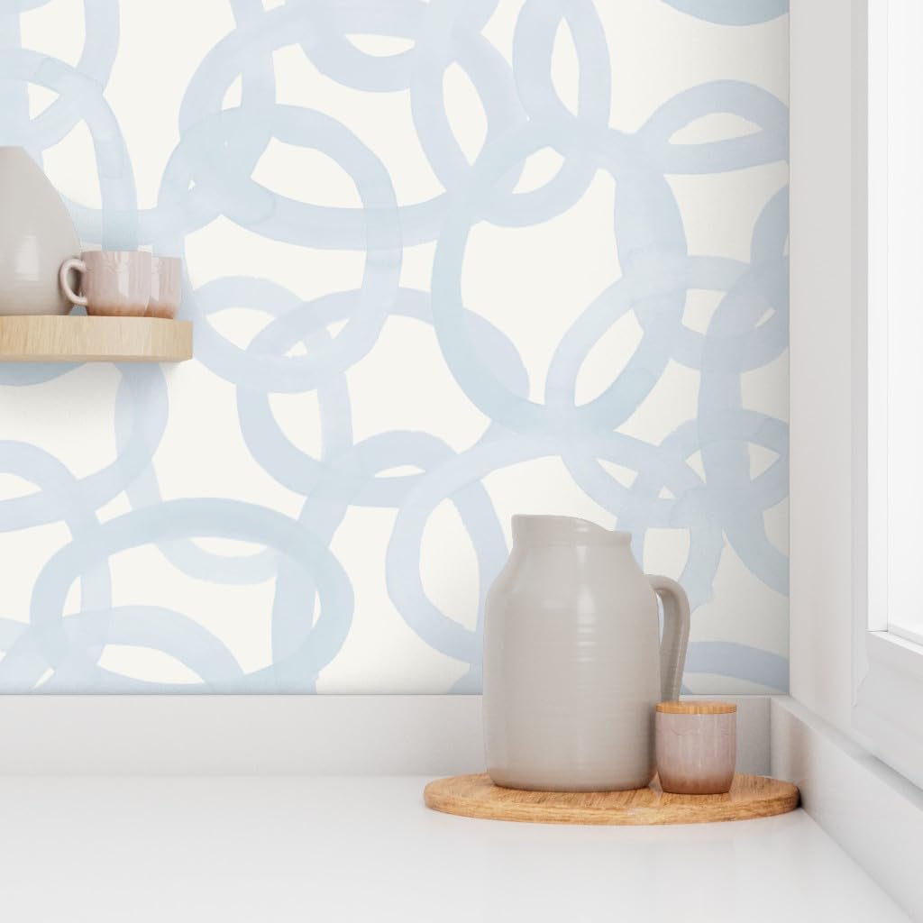 Peel & Stick Wallpaper 3ft x 2ft - Ice Blue Circles Paint Light Graphic Watercolor Graffiti Custom Removable Wallpaper by Spoonflower