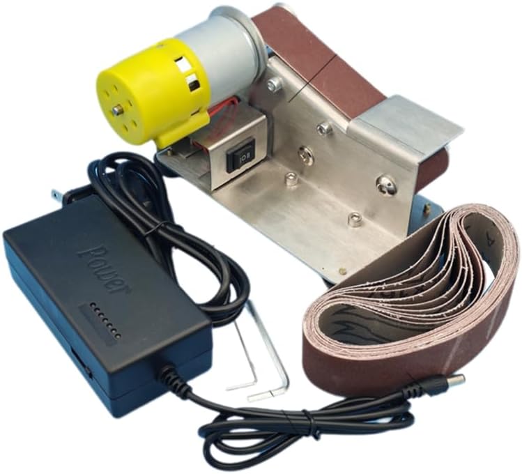 Electric Mini Belt Sander, Metal Plastic Working DIY Small Projects, Angle Adjustable, AC110‑240V Adjustable 4500-9000r min Speed Brass Motor Aluminum Alloy (Standard Edition)