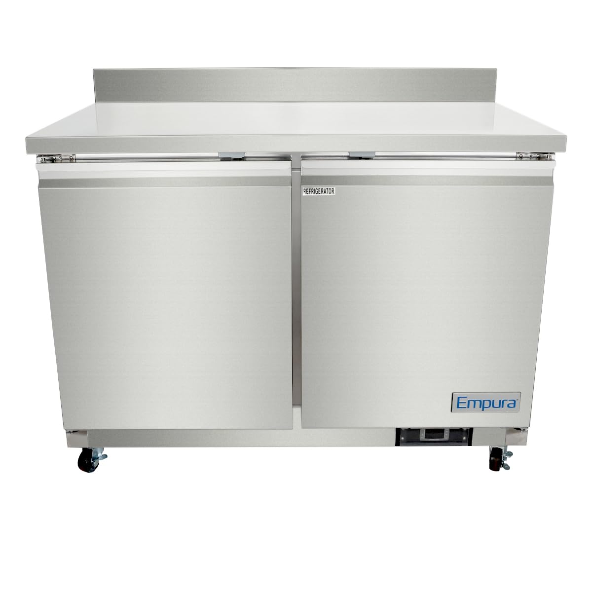 Photo 1 of EMPURA 48" Undercounter Reach-in Refrigerator with Two-Swing Solid Door | Work-Top Freezer Fridge for Cafeteria Diner | 10.1 Cu. Ft. | 48.2"W x 29.9"D x 35.5"H, Stainless Steel Exterior, 115V, NSF