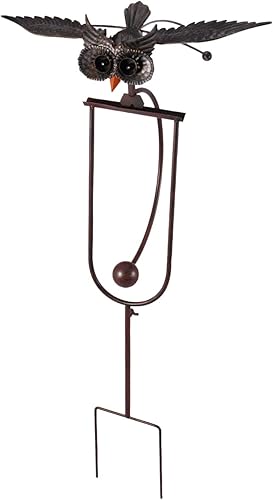Miniatura 9 de DlbvFoy Escultura cinética de metal Magic OWL, arte de jardín, pájaro que aletea grandes adornos de viento, búho volador, arte de jardín, estacas