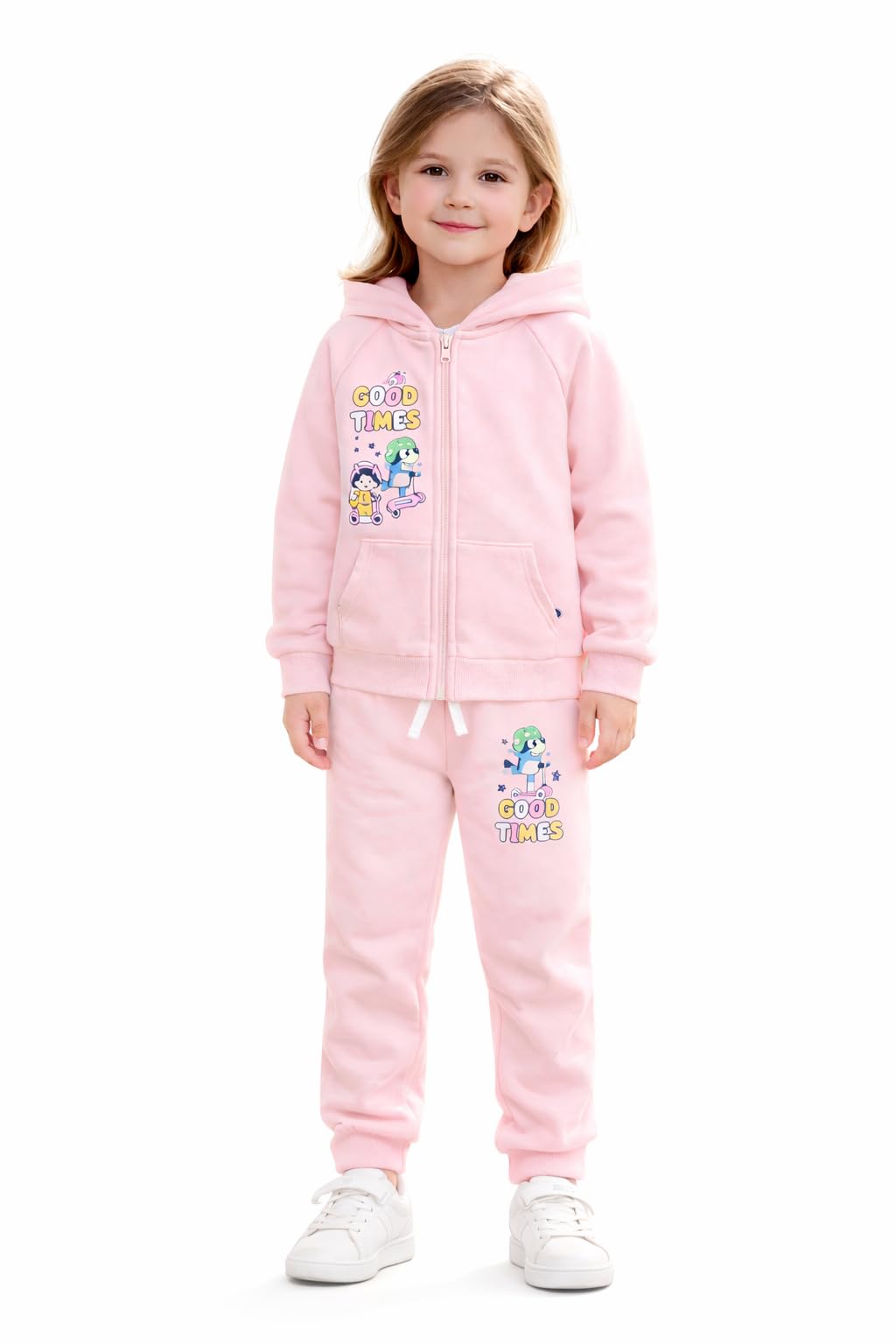 BlueY Survêtement Fille Rose Ensemble 2 Pièces Sweat à Capuche et Pantalon 100% Coton 12 Mois – 6 Ans