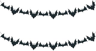 2 Pack Felt Black Bat Garland Banner Flying Bats for Fireplace Haunted H...