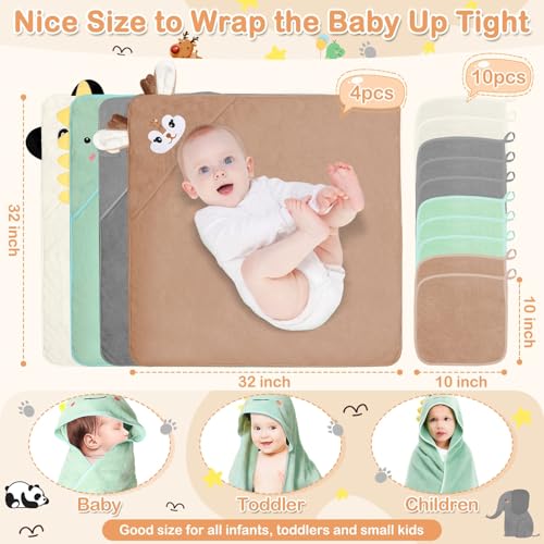 Image of 14 Pcs Baby Towels Set, Baby Towels and Washcloths Set-Baby Bath Essentials