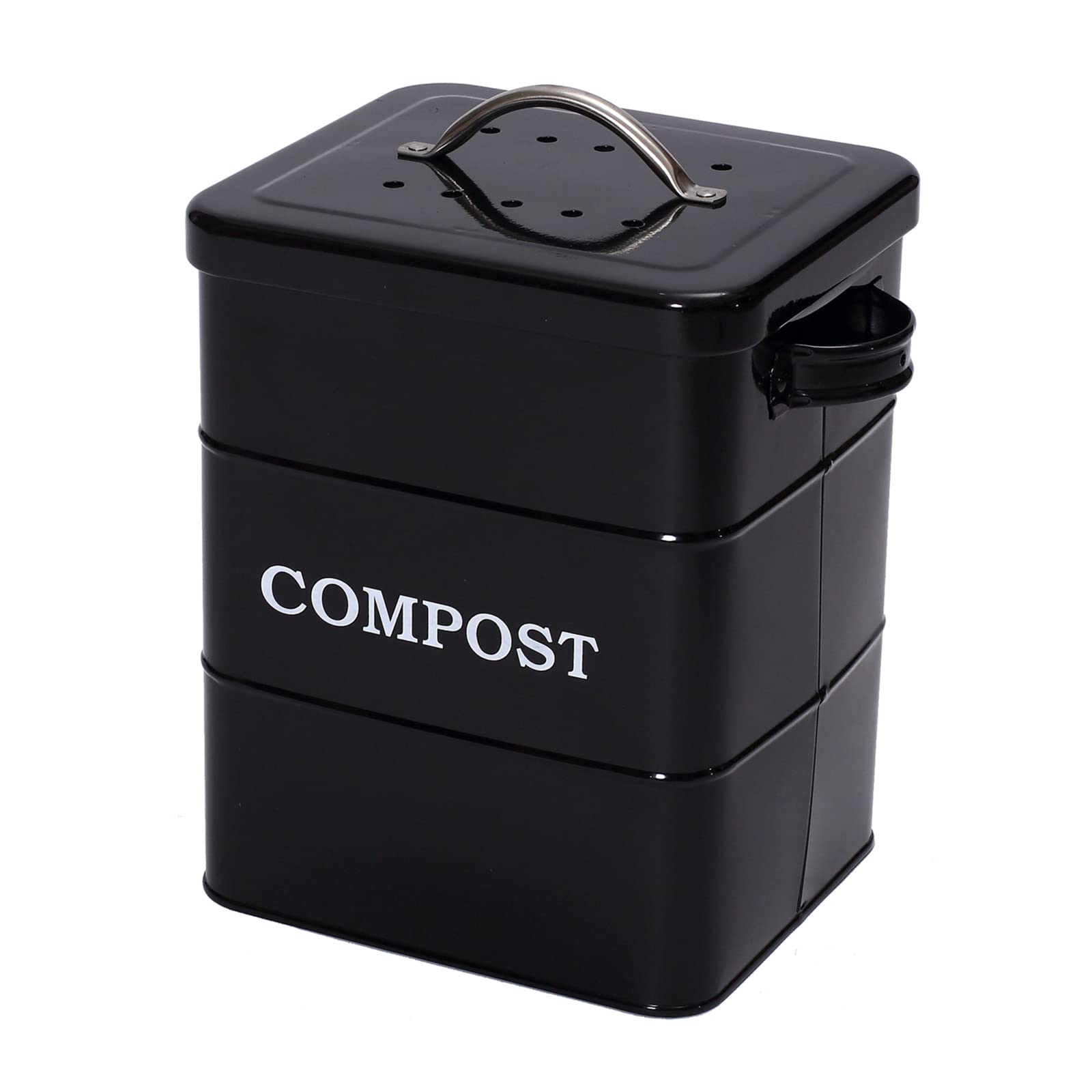 Secchio per compost Nero 6 L, in metallo, coperchio con