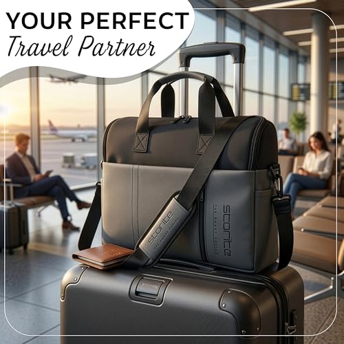 Image of Storite Premium Large Laptop Messenger Bag 17 Inch (Grey & Black) | Water Resistant, With Tablet Compartment, Multi Organizer Sections, Professional Shoulder Bag (43 x 37 x 10 Cm)