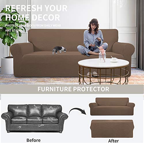 Image of Easy-Going Stretch Oversized Chair Sofa Slipcover 1-Piece Couch Sofa Cover Furniture Protector Soft with Elastic Bottom for Kids Spandex Jacquard Fabric Small Checks Brown
